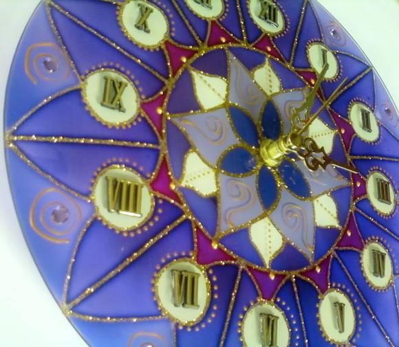 Relógio Mandala Vitral Flor Violeta 25cm