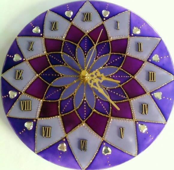 Relógio Mandala Vitral Violeta 25cm