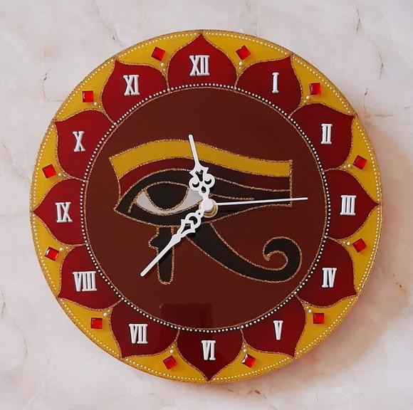 Relógio Olho de Hórus Vermelho e Amarelo 25cm
