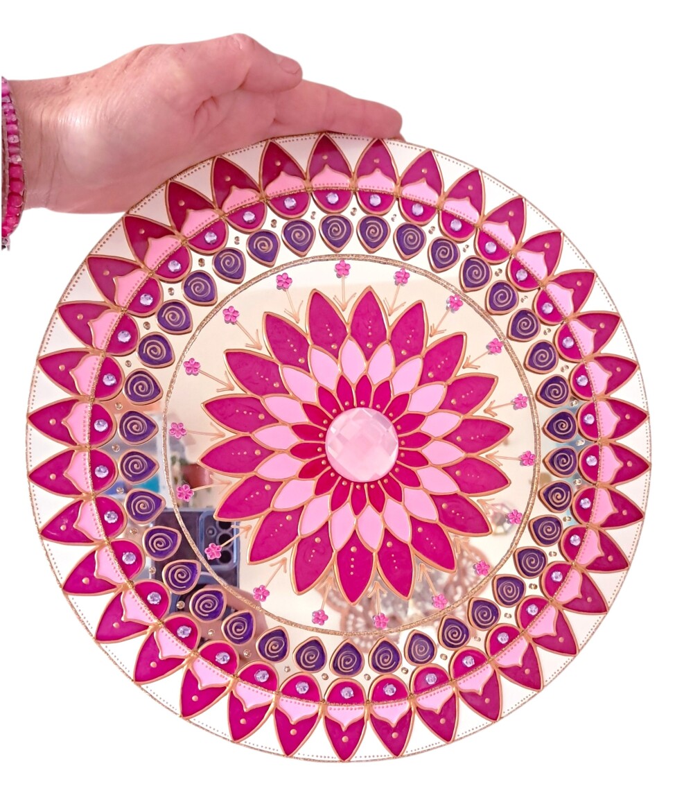 Espelho Decorativo Mandala Rosa 30cm de parede