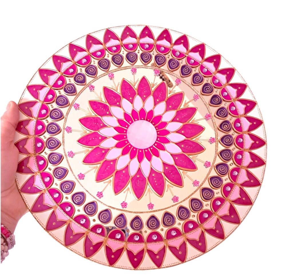 Espelho Decorativo Mandala Rosa 30cm de parede