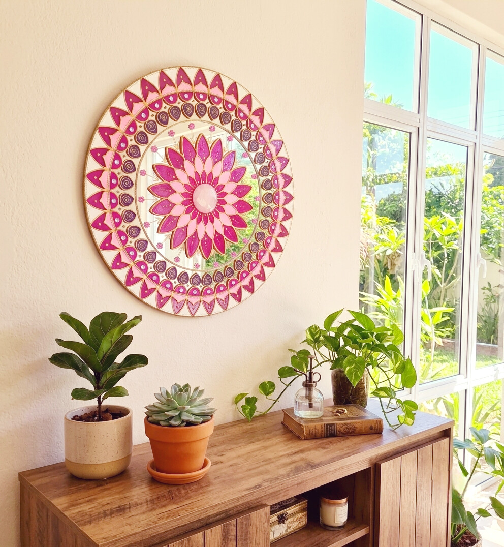 Espelho Decorativo Mandala Rosa 30cm de parede