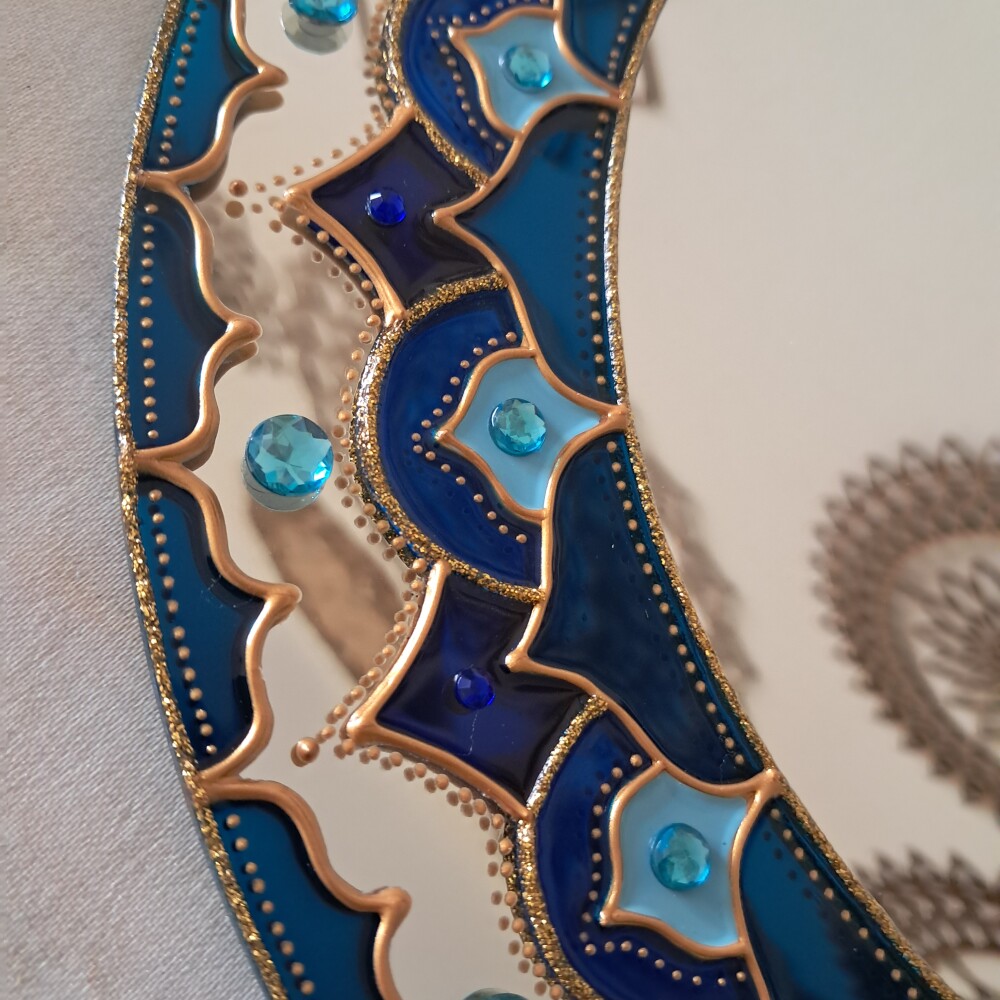 Mandala Decorativa Azul Bic e Azul Turquesa e Violeta 30cm
