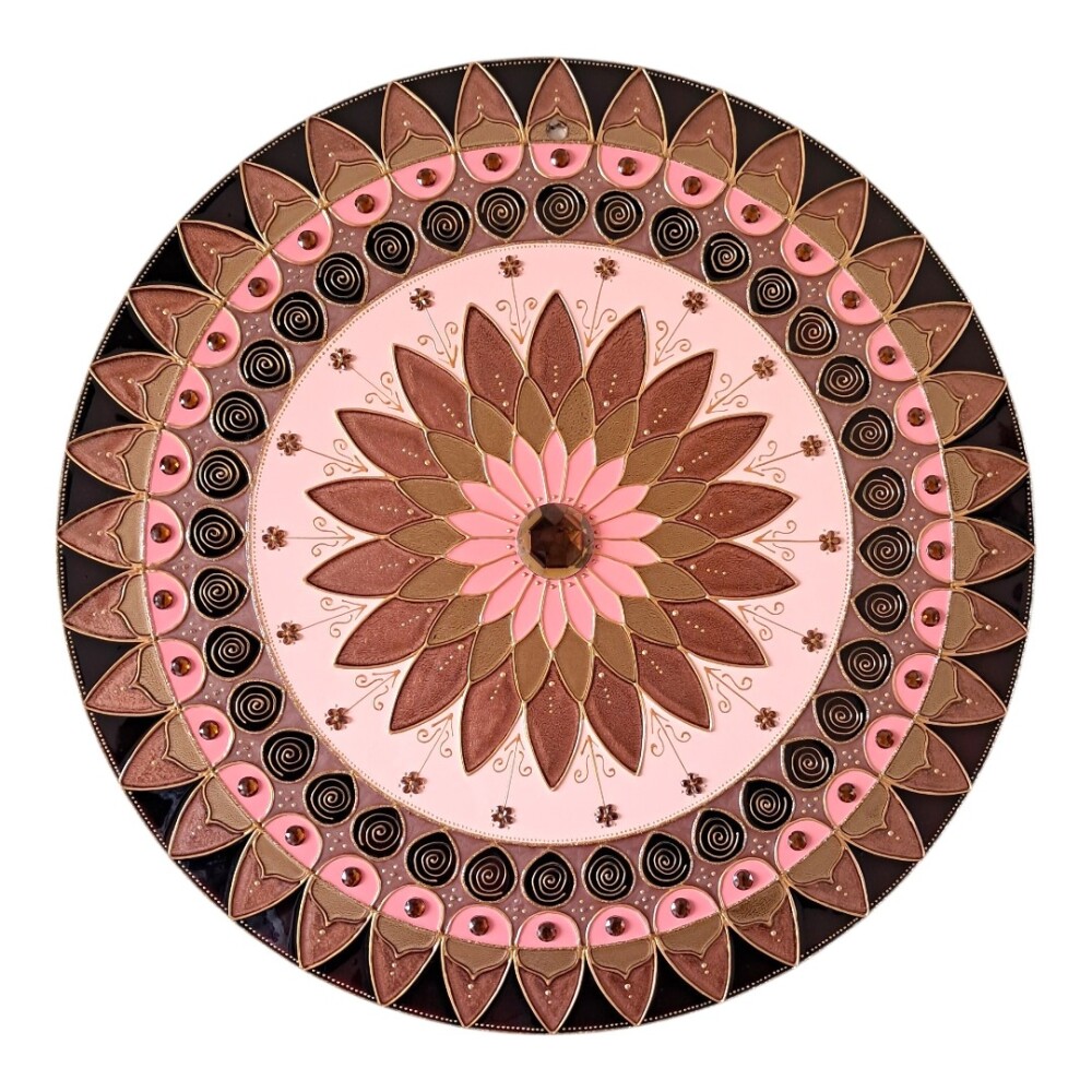 Mandala Vitral Decorativa de parede 50cm marrom cobre e rosê
