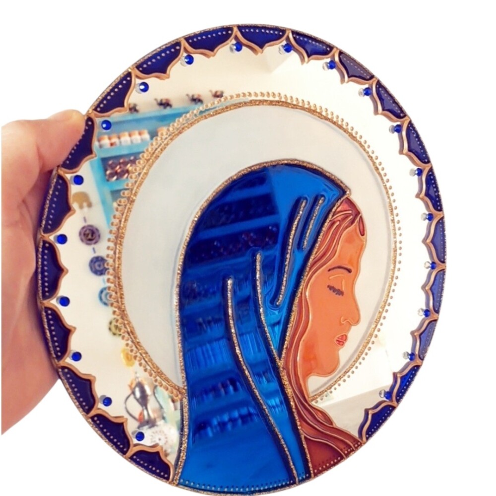 Mandala Nossa Senhora em espelho de 20cm de parede