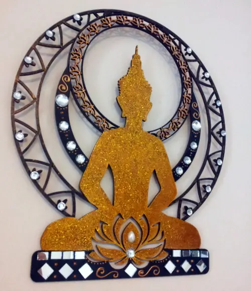 Buda Dourado em mdf de Parede 27x31cm