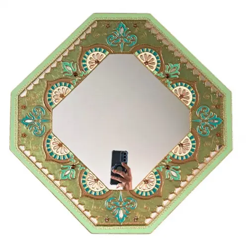 Espelho Decorativo Indiano Mandala Verde
