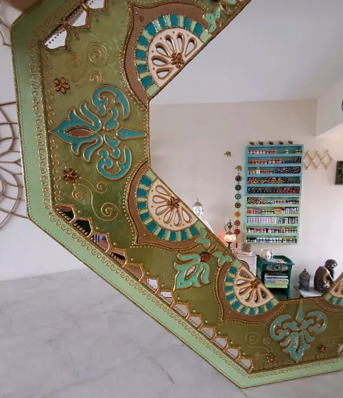 Espelho Decorativo Indiano Mandala Verde