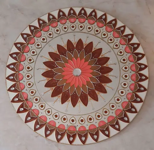 Espelho Decorativo Mandala de Parede Marrom Branco e Sê 50cm