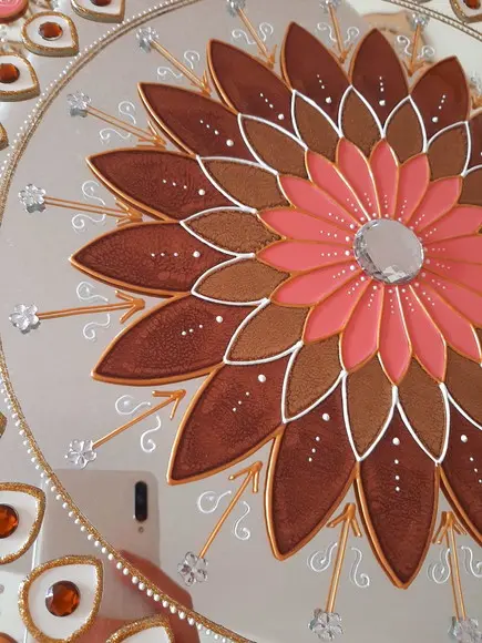 Espelho Decorativo Mandala de Parede Marrom Branco e Sê 50cm