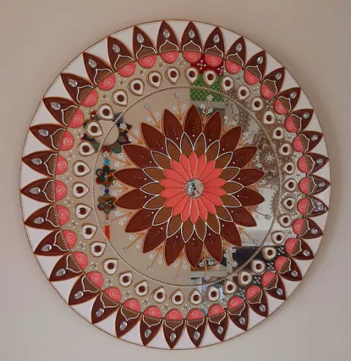 Espelho Decorativo Mandala de Parede Marrom Branco e Sê 50cm