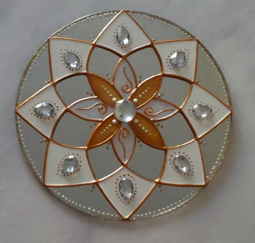 Espelho Decorativo Mandala Luz Ouro e Branco 12cm