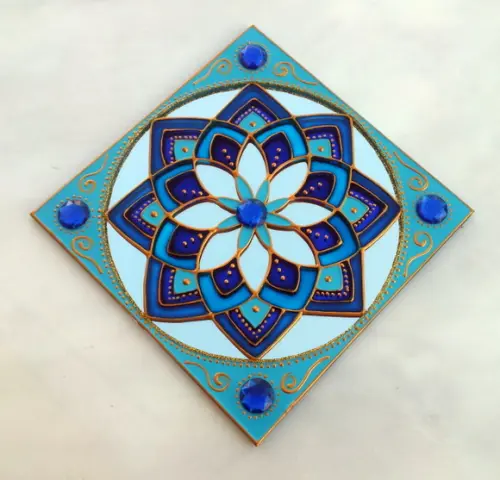 Espelho Flor Azul da Sabedoria 15x15cm
