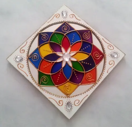 Espelho Mandala Colorida 15x15 Parede