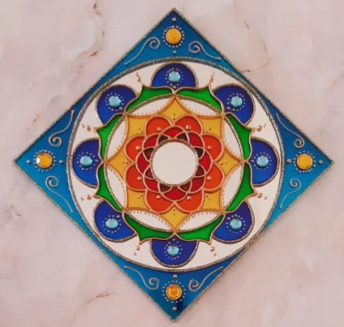 Espelho Mandala Colorida 15x15cm Quadrado de Parede