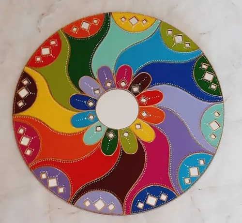 Espelho Mandala Colorida 35cm
