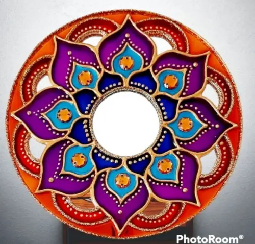 Espelho Mandala Colorida 25cm