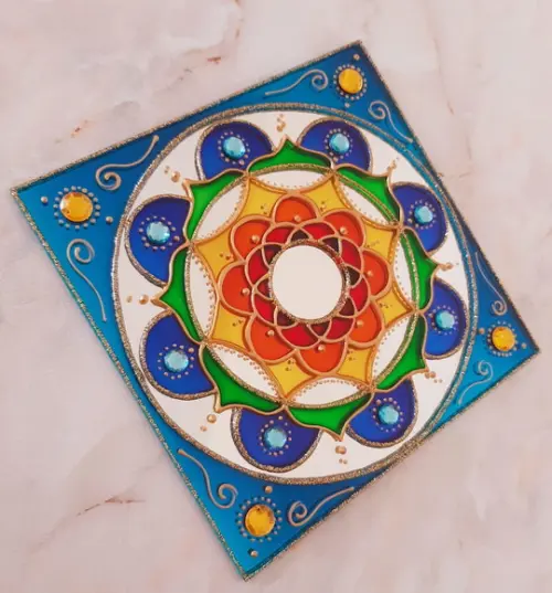 Espelho Mandala Colorida 15x15cm Quadrado de Parede