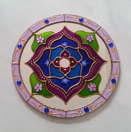 Espelho Mandala Flor Azul e Violeta 15cm Dia das Mães