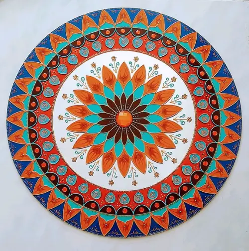 Espelho Mandala Marrom Laranja Turquesa 50cm
