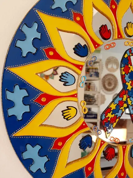 Espelho Mandala Símbolos do Autísmo 40cm