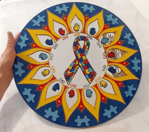 Espelho Mandala Símbolos do Autísmo 40cm