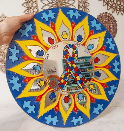Espelho Mandala Símbolos do Autísmo 40cm