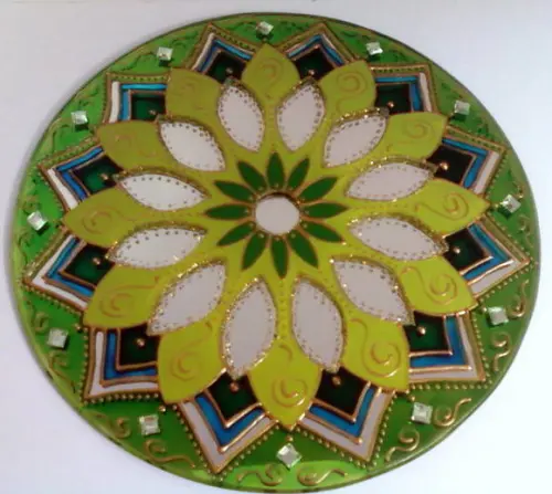 Espelho Mandala Vitral Verde 20cm