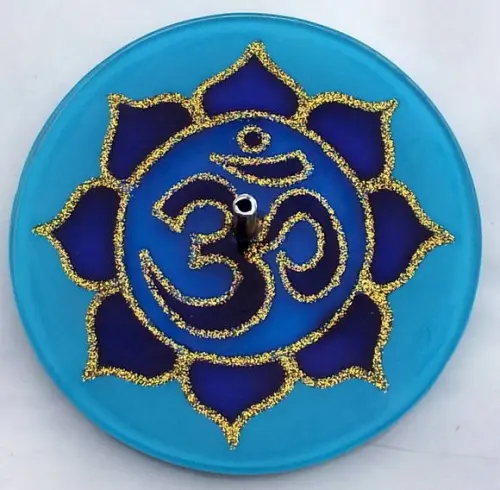 Incensário Om Azul 12cm Vidro
