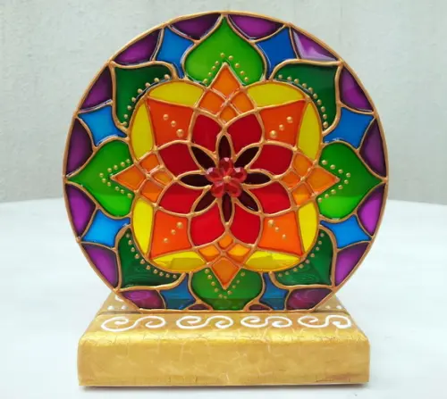 Luminária de Mesa com Vela Mandala 7 Cores Base mdf