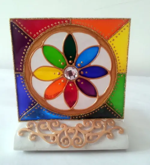 Luminária de Mesa com Vela (mandala Flor) Dia das Mães