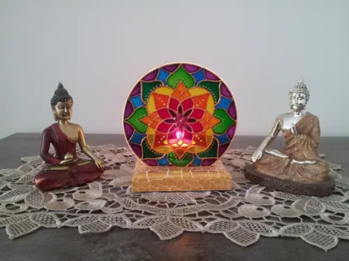Luminária de Mesa com Vela Mandala 7 Cores Base mdf