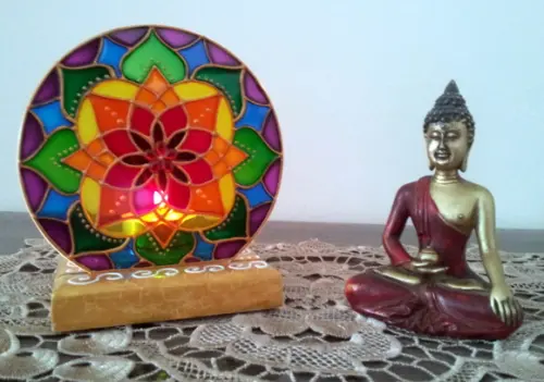 Luminária de Mesa com Vela Mandala 7 Cores Base mdf