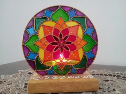 Luminária de Mesa com Vela Mandala 7 Cores Base mdf