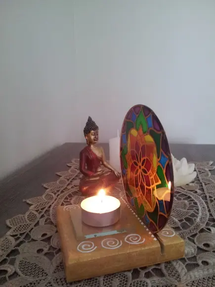 Luminária de Mesa com Vela Mandala 7 Cores Base mdf