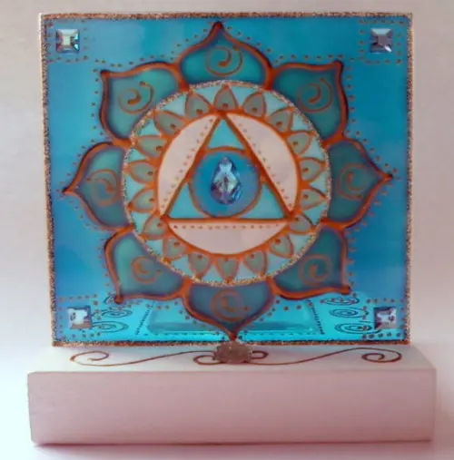 Luminária Vitral Azul Turquesa