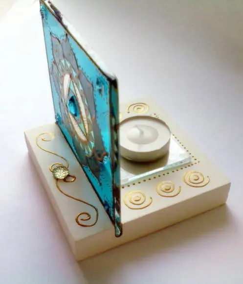 Luminária Vitral Azul Turquesa