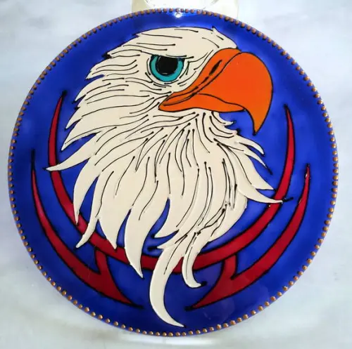 Mandala Águia Fundo Azul Vidro 25cm