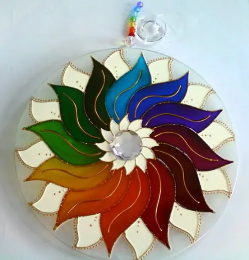 Mandala Arco Íris em Vidro 25cm