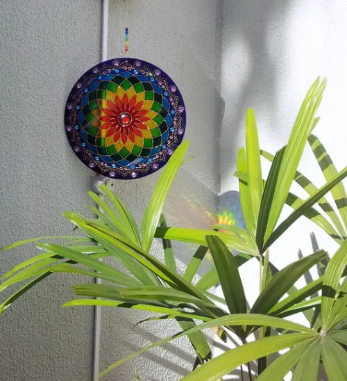 Mandala Arco Íris em Vidro de 25cm