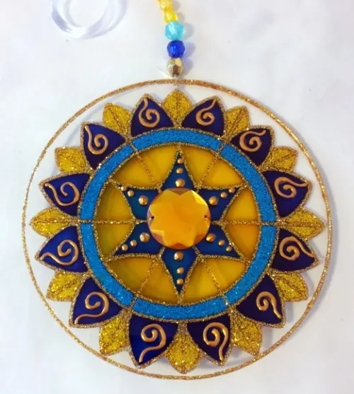 Mandala Azul e Amarela 15cm