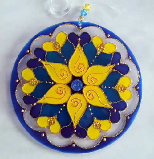 Mandala Azul e Amarela 15cm