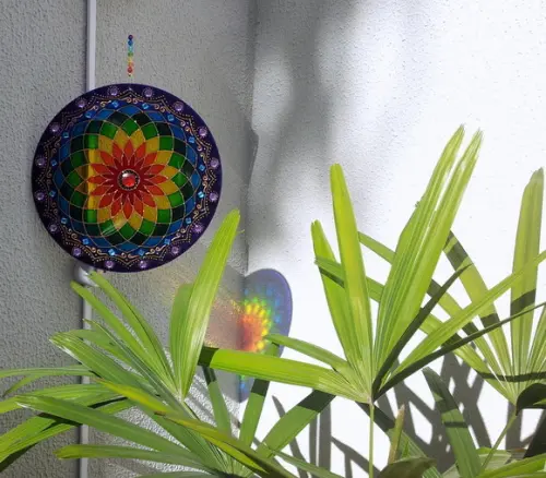 Mandala Arco Íris em Vidro de 25cm
