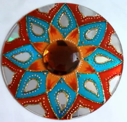 Mandala Azul e Laranja em Cd Reciclado