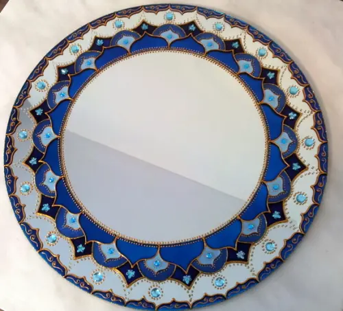 Mandala Azul em Espelho Redondo de 40cm