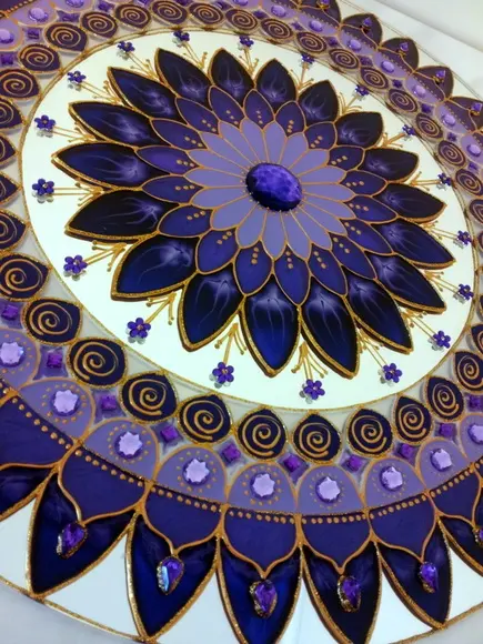 Mandala Chama Violeta em Espelho de 50cm