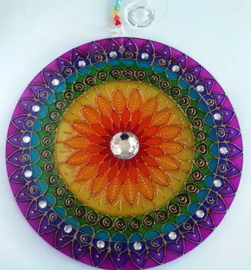Mandala Colorida Decoração 7 Cores Vidro 30cm