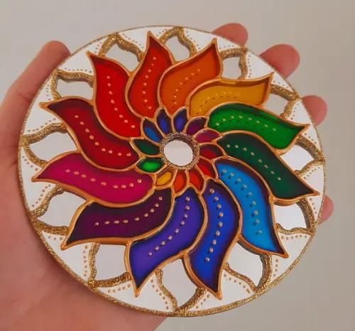 Mandala Colorida em Espelho de 12cm