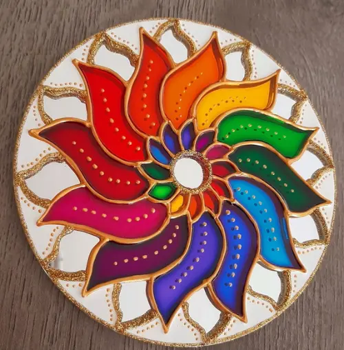 Mandala Colorida em Espelho de 12cm