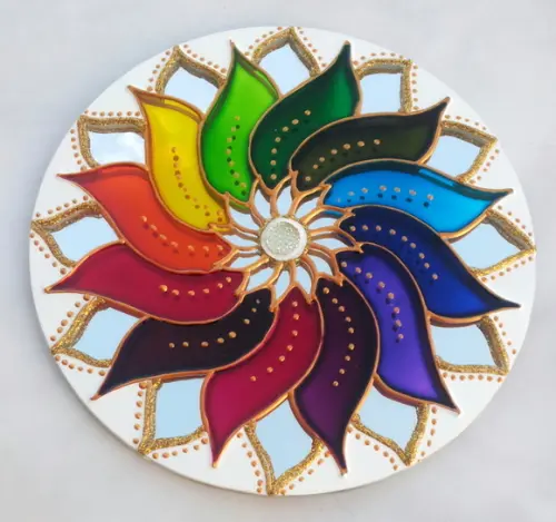 Mandala Colorida em Espelho de 15cm